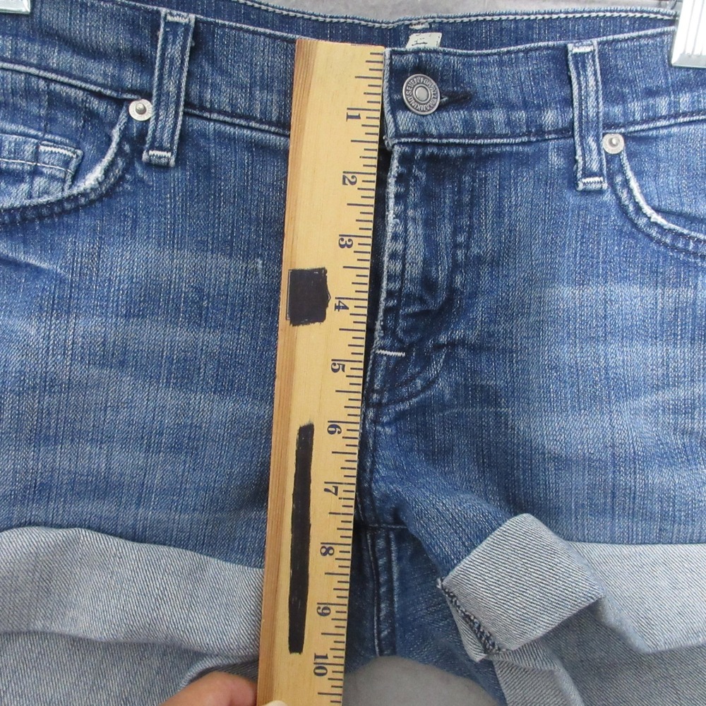 Vintage 7 For All Mankind Jean Shorts 30 Denim Cuffed Blue Low Rise Y2K 90s - Picture 5 of 10